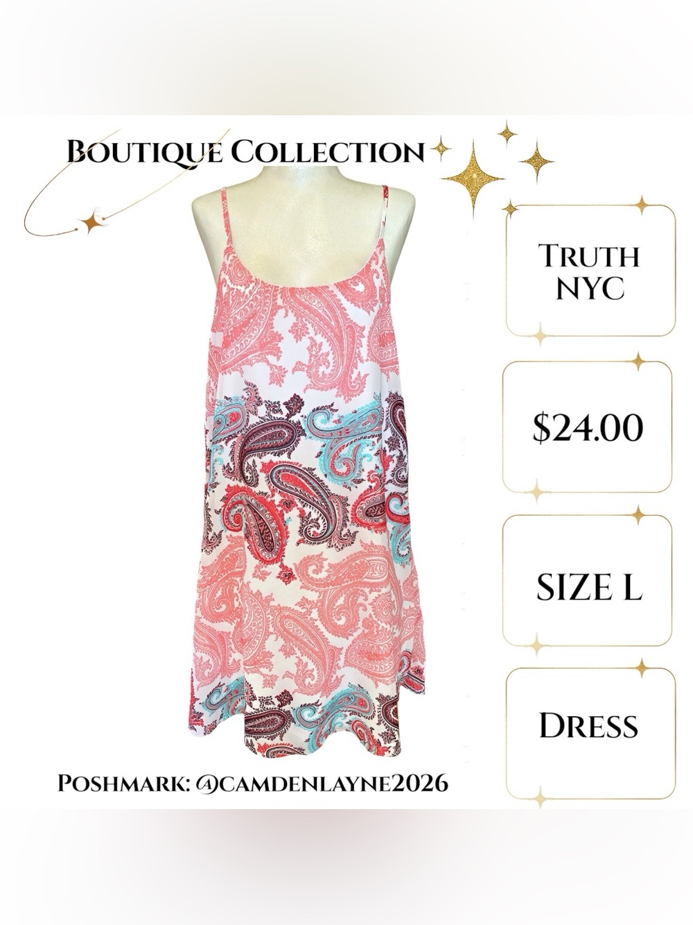 Truth NYC Pink Paisley Slip Dress with Mint Accents - Picture 4 of 7